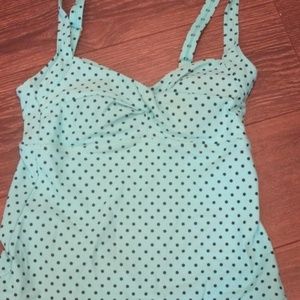 Liz & Co. Swimsuit Tankini Aqua Blue/Navy Dots 12